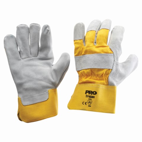 PRO GLOVE LEATHER/COTTON H/DUTY GREY/YELLOW W/SAFETY CUFF A GRADE